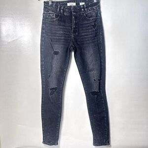 KanCan Jeans Womens 27 Black High Rise Ankle Skinny Stretch Distressed Denim